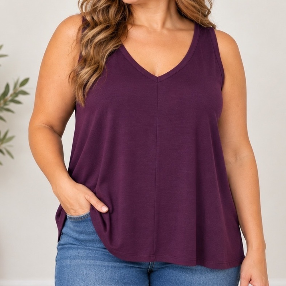 Faded Glory 4X Purple Swing Tank Lagenlook Boho Flowy Longline Top